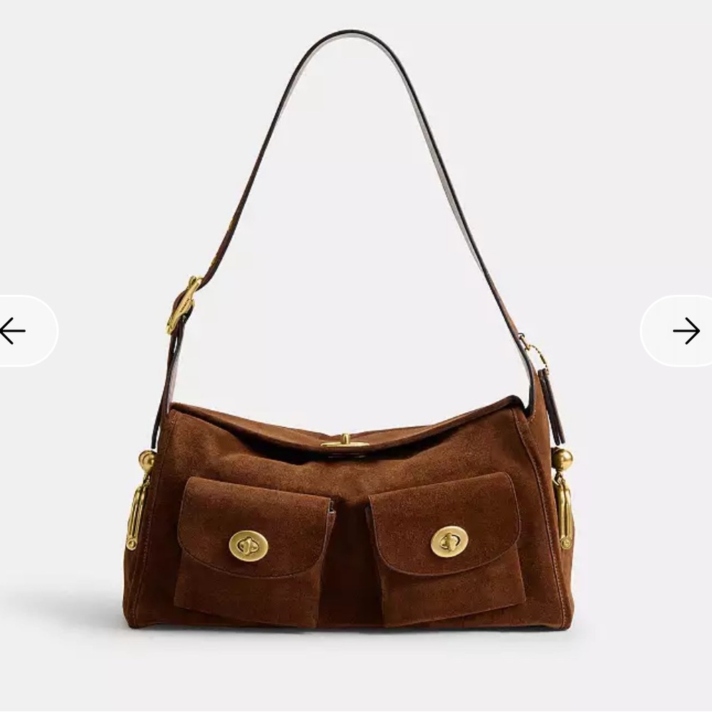 Coach Brown Suede Crossbody Haversack with Gold Hardware - Picture 2 of 14